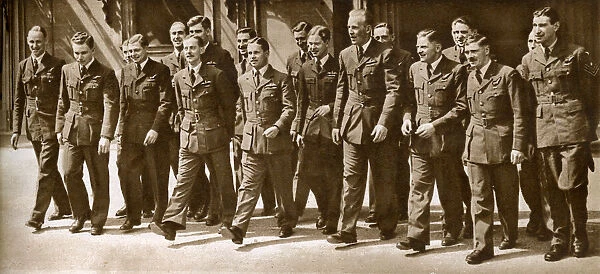Guy Gibson and fellow dambusters at Buckingham Palace