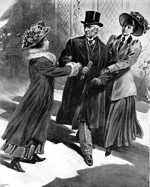 H. H. Asquith ambushed and captured by Suffragettes, 1908