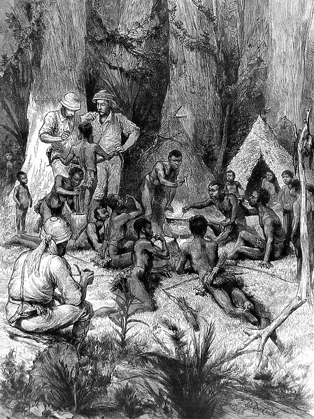 H. M. Stanleys meeting with Forest Pygmies, Central Africa