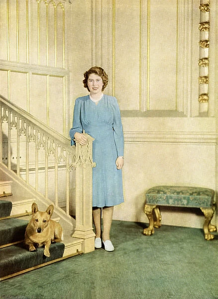 H. R. H. Princess Elizabeth, with her pet Welsh Corgi dog