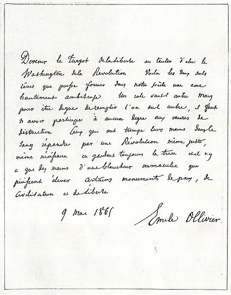 Handwriting of Emile Ollivier, French lawyer and politician