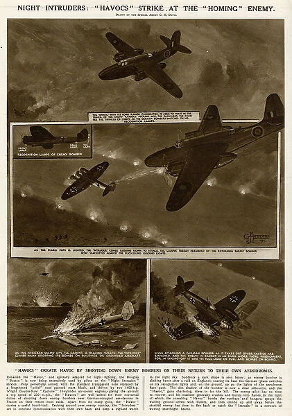 Havoc aircraft shoot down enemy bombers by G. H. Davis