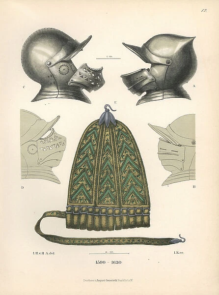 Helmets with vizors and sword-clasp in brown