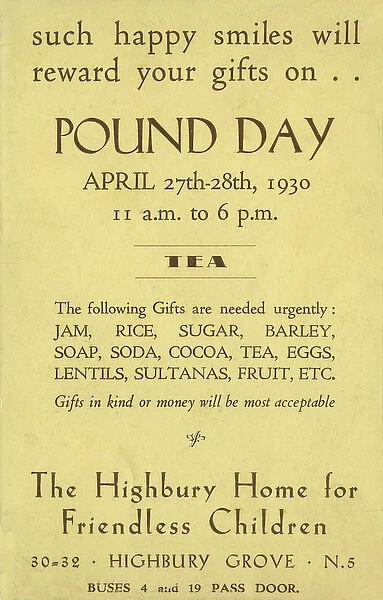 Highbury Home for Friendless Children, Pound Day