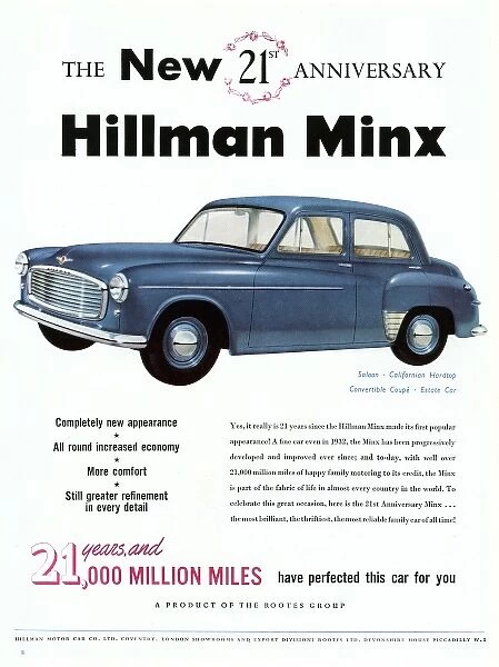 Hillman Minx car advertisement, 1953