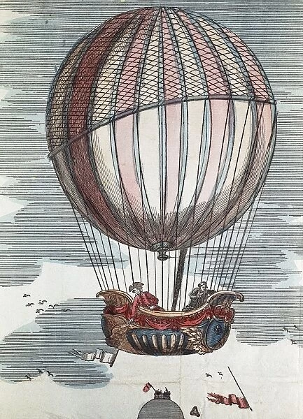 Hot-air balloon. 18th c. Engraving