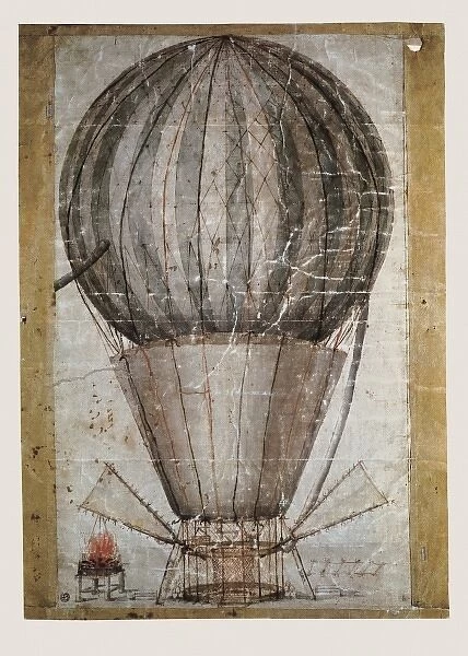 Hot-air balloon from 18th century. Drawing