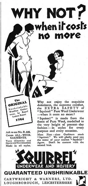 Illustration of Squirrel woollen underwear all-in-ones Date: 1929