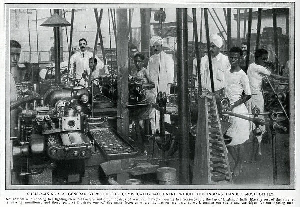 Indian factory workers making munitions, WW1: shell making