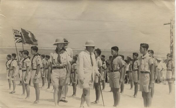 Inspection of boy scouts at Loyola Camp, British Honduras