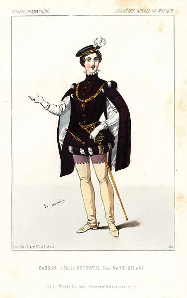 Italian tenor Italo Gardoni as Bothwell in Mary Stuart, 1844