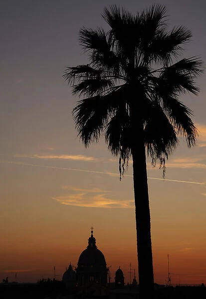 Italy. Rome. Basilica of San Carlo al Corso at sunset. Backl