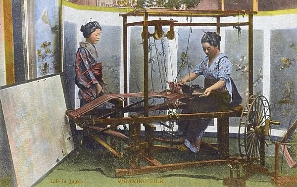Japan - Silk Industry - Weaving the silk on a loom