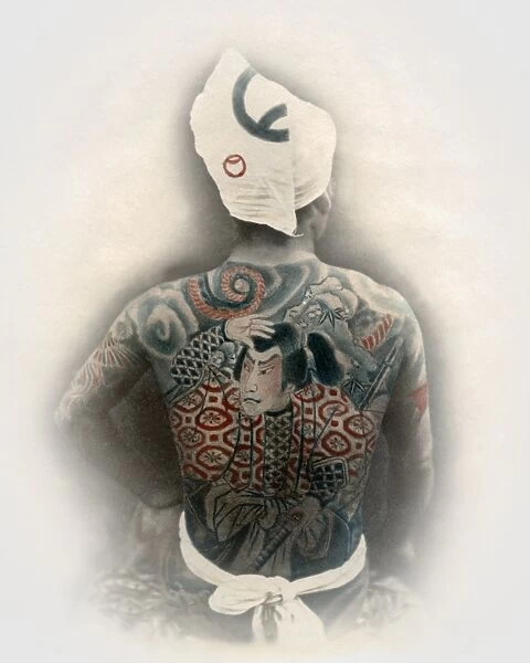 Japanese man with tattooed back