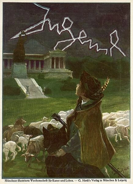 Jugend front cover, young boy with sheep and lightning