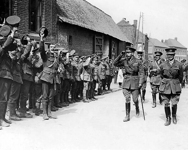 King George V with troops, Western Front, WW1