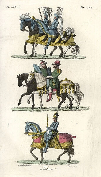King and knights in armour on horseback at