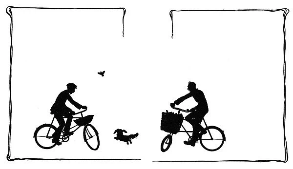 Koko runs between two cyclists