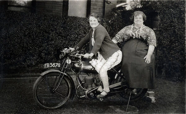 Ladies on a 1926 BSA motorcycle