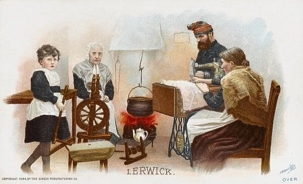 Lady from Lerwick using a Singer Sewing Machine