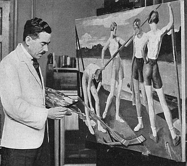 Lancelot Glasson at work on his painting The Four