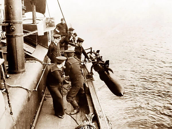 Launching a torpedo from a drifter, probably WW1