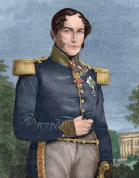 Leopold I (1790-1865). Engraving. Colored