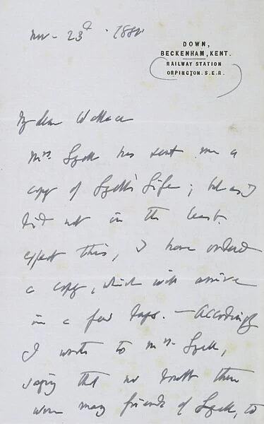 Letter from Darwin to Wallace dated November 23 1880
