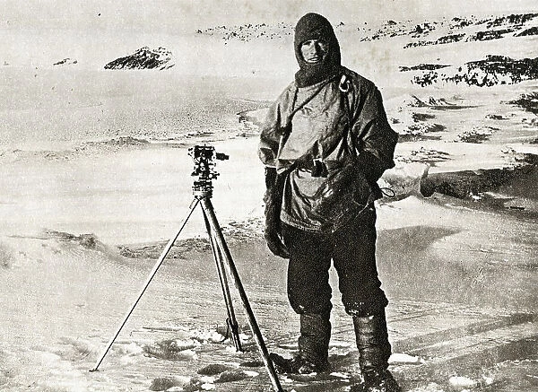 Lieutenant Evans with instrument to pinpoint the South Pole