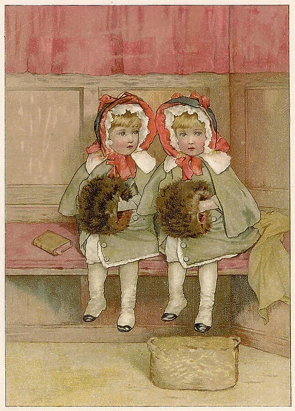 Two little girls, well wrapped up against the cold, hear their first sermon in the village church Date: 1886