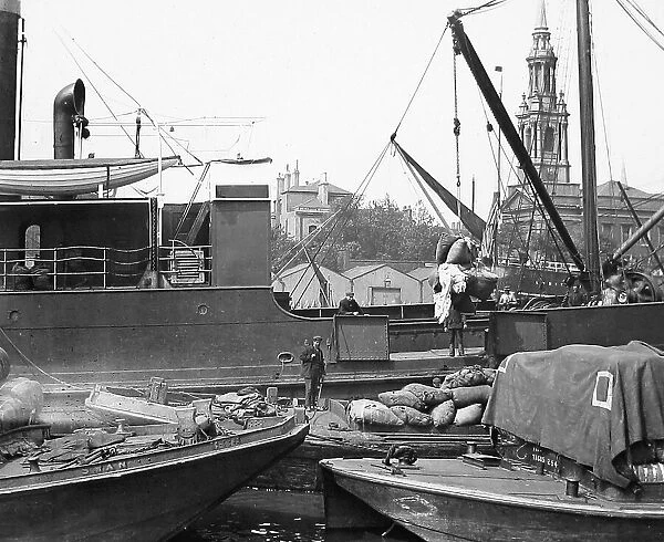 London Docks loading a steam packet with rags