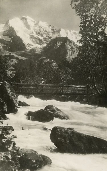 Lutschine River and view of Jungfrau Mountain