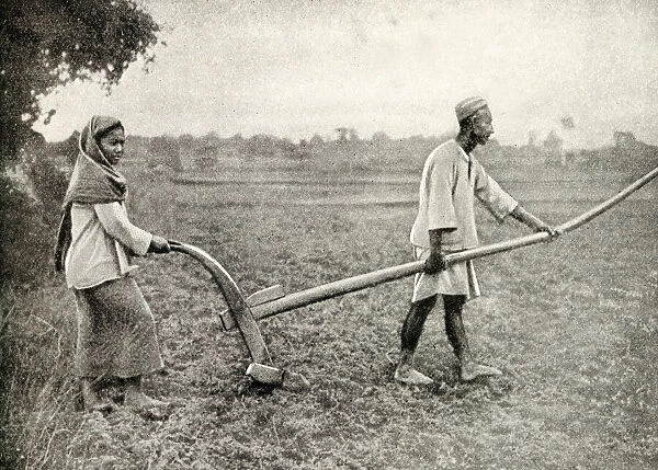 Malay man and woman tilling field, South East Asia