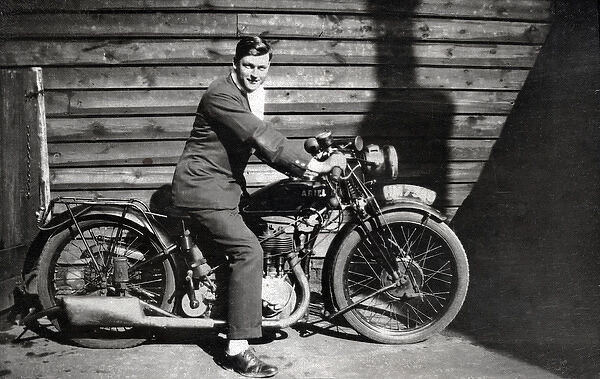 Man on a 1927 Model A Ariel motorcycle