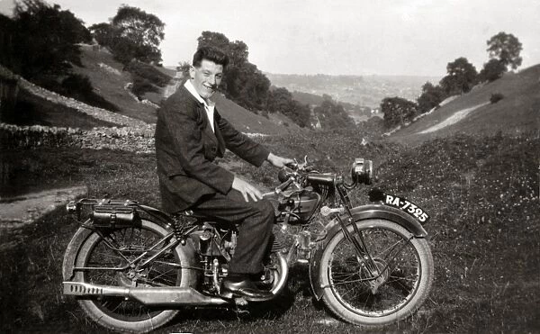 Man on his 1929 Royal Enfield motorcycle