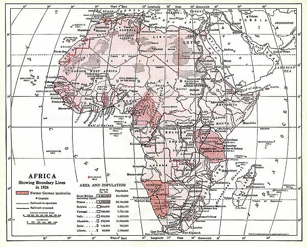 Map of Africa showing boundary lines in 1924
