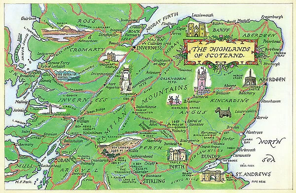 Map The Highlands of Scotland Postcard Watercolour