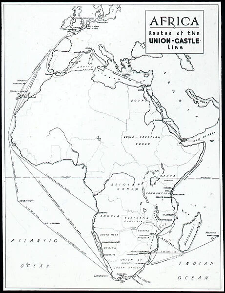Map Showing Routes of the Union Castle Line to Africa