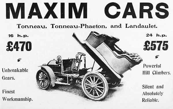 Maxim veteran car advertisement, early 1900s