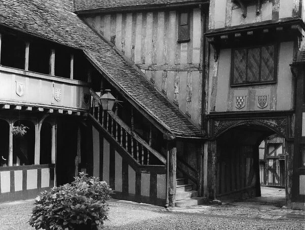 A medieval covered staircase, part of Lord Leycesters Hospital Warwick, England