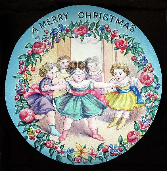 A Merry Christmas magic lantern slide, Victorian period