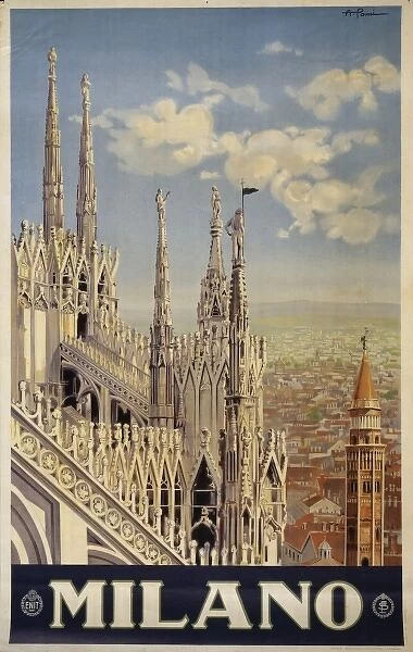 Milano. Poster showing the roof and spires of a cathedral