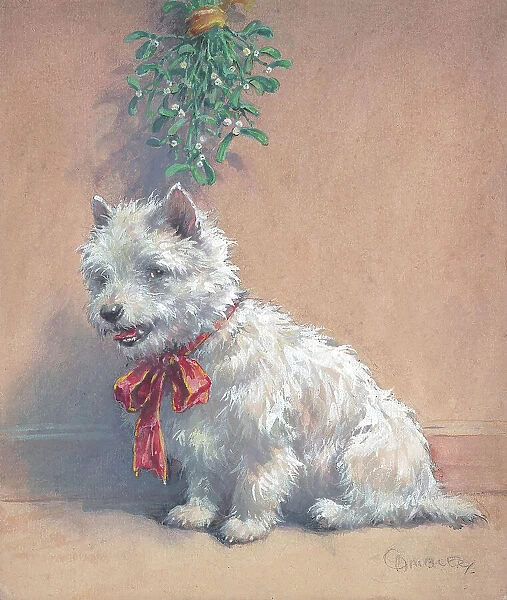 Under the Mistletoe Scottish terrier Dogs Watercolour