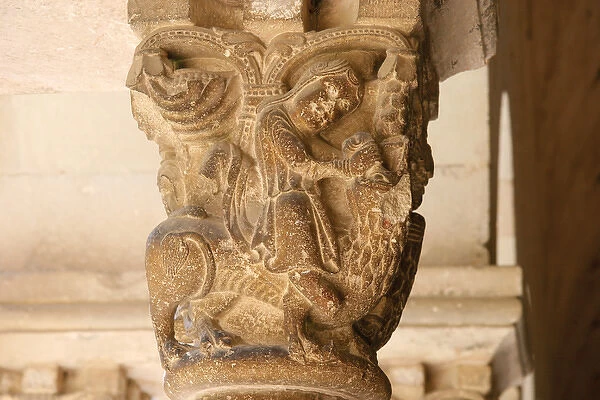 Monastery of Sant Cugat. Capital depicting Samson slaying th