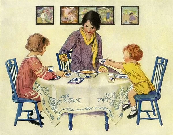 Mother & children at table