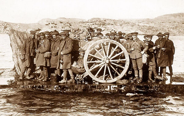 Moving guns by raft during WW1
