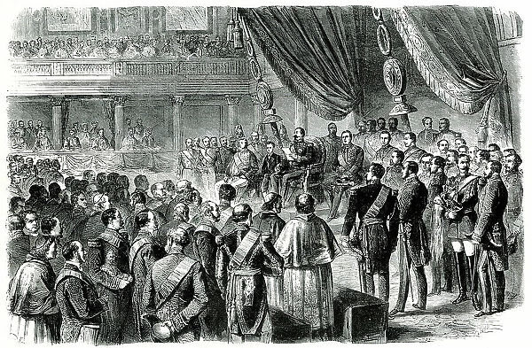 Napoleon III speaking in the Louvre, Paris