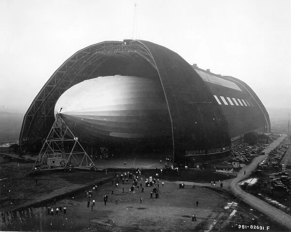 The US Navy airship ZRS-4 Akron emerging from its hangar