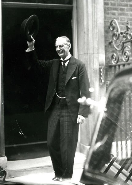 Neville Chamberlain, PM, outside 10 Downing Street