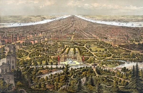 New York, . Bird s-eye view of New York with Central Park in the foreground. Date c1873
